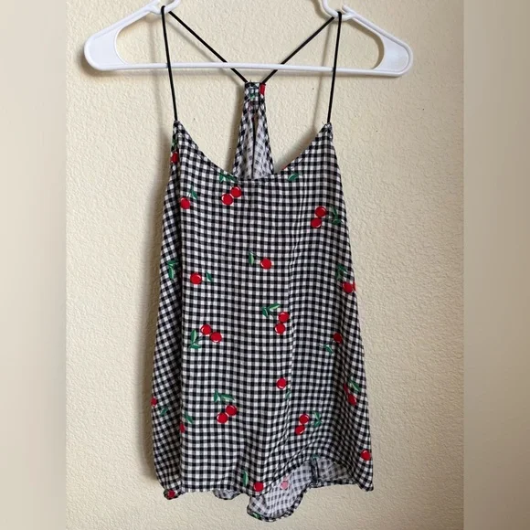 Cherry Print Gingham Women's Top - Picture 1 of 2